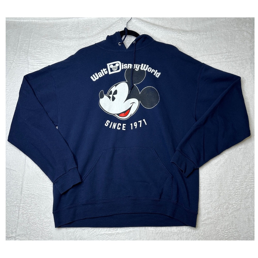 Disney Mickey Mouse Vintage Hoodie Mens L Navy Disney World Since 1971 Graphic